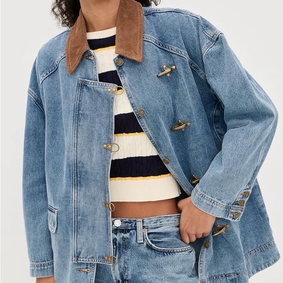 Lioness Jackets & Blazers - Lioness Blue Denim Jacket with Brown Corduroy Collar NWT